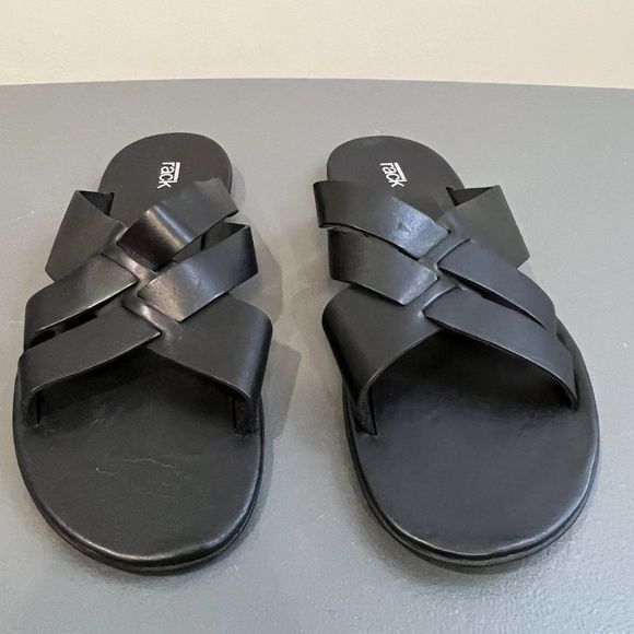 NWOT NORDSTROM Porter Cross‎ Strap Slide Genuine Leather Sandal In Black (10) - Picture 10 of 13